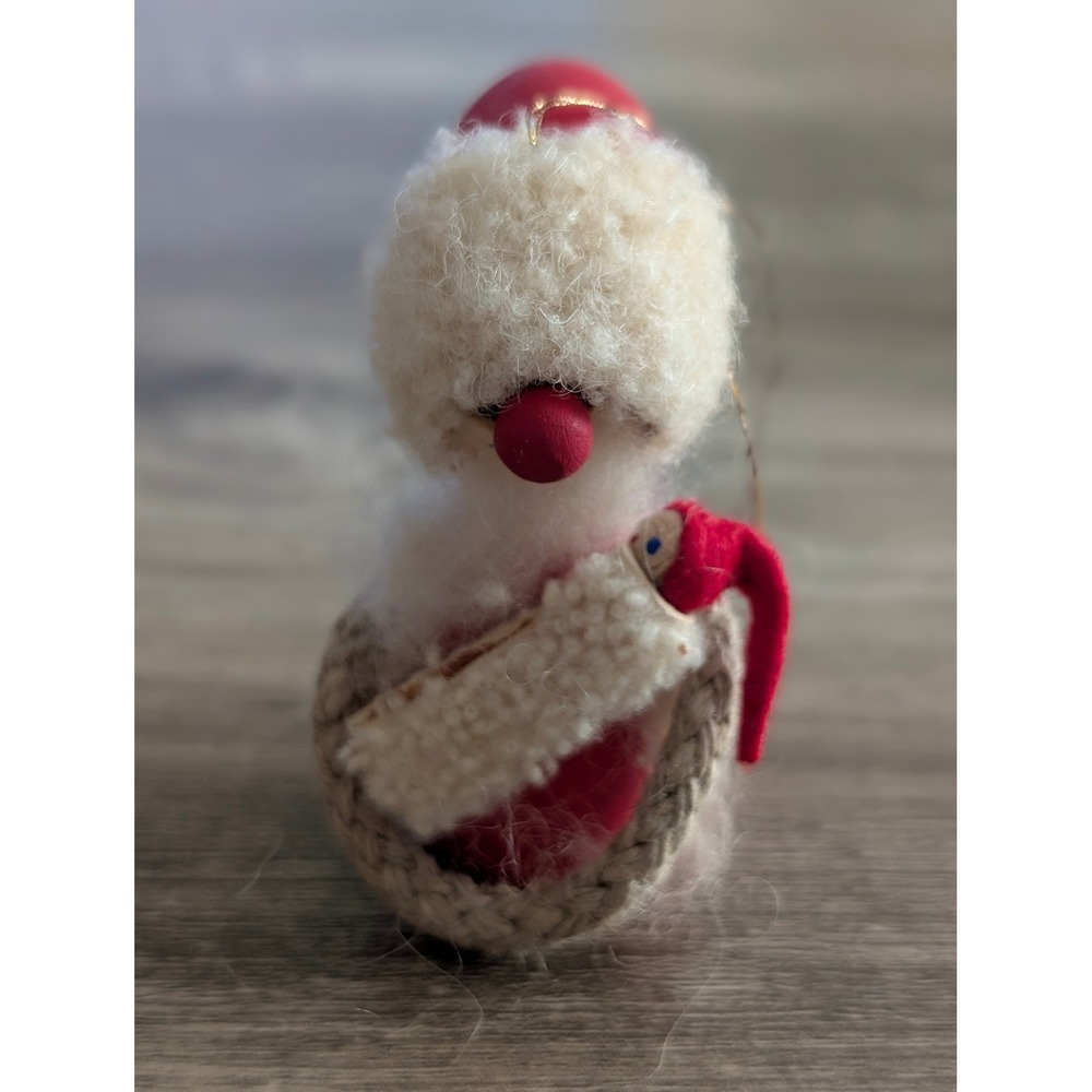 Vintage Scandinavian Tomte Nisse Santa Ornament w/Child Hand Painted Folk Art